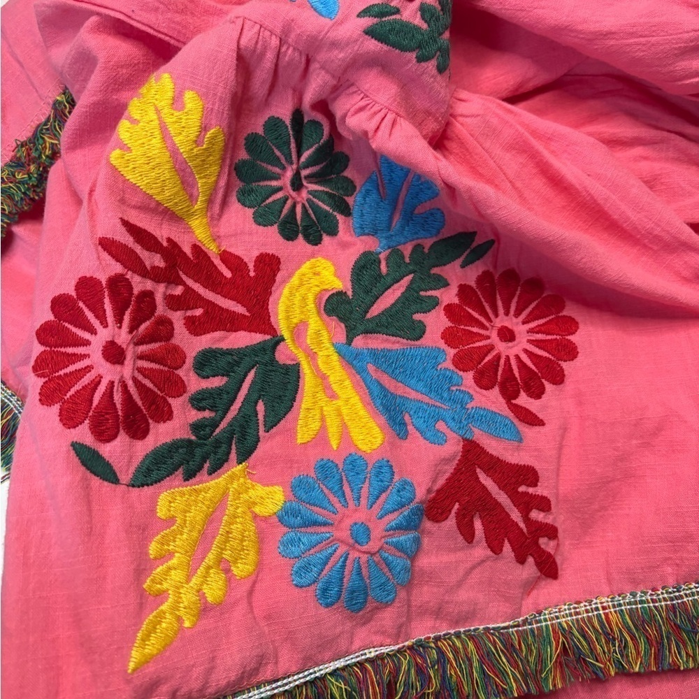 Velzera Size Medium Off Shoulder Tunic Dress Embroidered Fringe New Cotton Boho - Picture 9 of 9